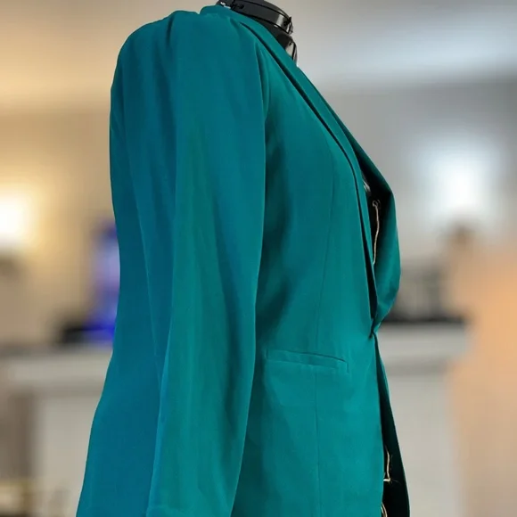 Torrid Studio Crepe Classic Blazer Teal Fanfare 1X Shawl Collar Career Work NWOT - Picture 5 of 5